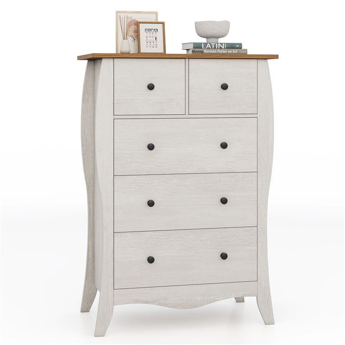 Farmhouse Chest of Drawers with 5 Folding Fabric Drawers and Anti-tipping Kit