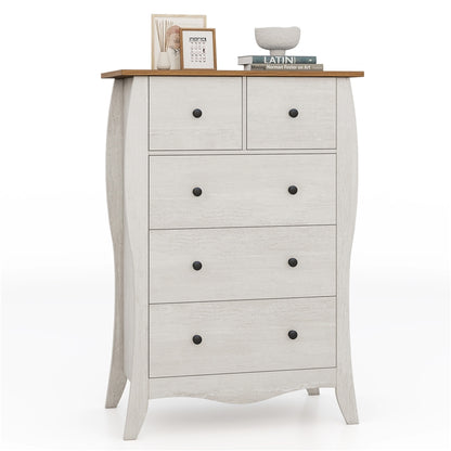 Farmhouse Chest of Drawers with 5 Folding Fabric Drawers and Anti-tipping Kit