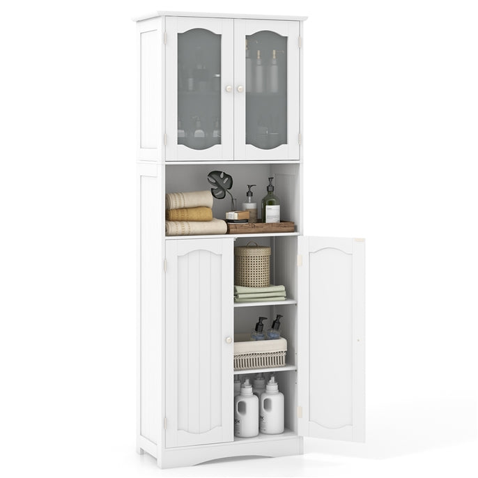 Tempered Glass Door Pantry Cabinet with 3-Position Adjustable Shelves