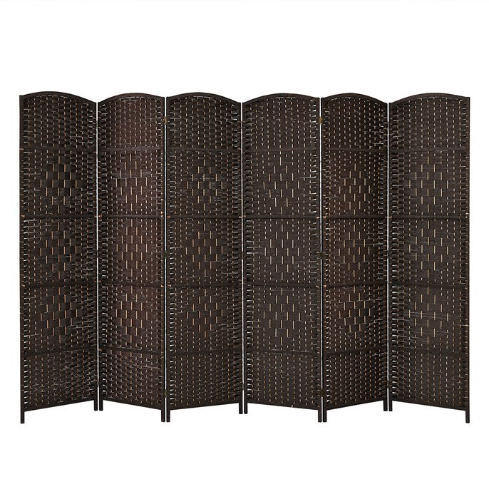 6 Panel Folding Room Divider with Hand-Woven Wicker for Home Office