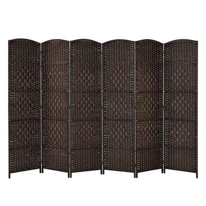 6 Panel Folding Room Divider with Hand-Woven Wicker for Home Office