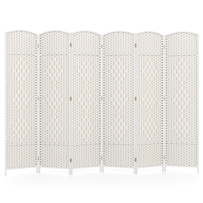 6 Panel Folding Room Divider with Hand-Woven Wicker for Home Office