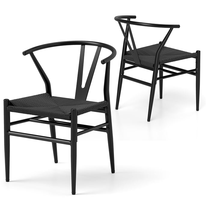 Weave Dining Chair Set of 2 Mid-Century Modern Metal Kitchen Dinner Accent Side Armchair