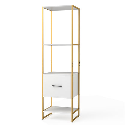 5-Tier Tall Narrow Bookcase Bookshelf with Drawer Shelves