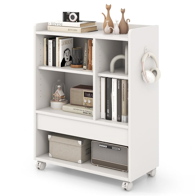 Mobile Storage Cabinet with Drawer and Adjustable Shelves