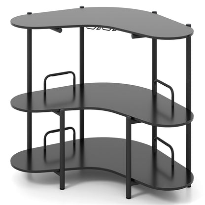 3-Tier Home Bar Unit with Stemware Racks and Storage Shelves