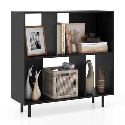 Mid Century Modern Minimalist Cube Bookshelf with 4 Compartments