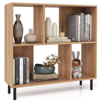 Mid Century Modern Minimalist Cube Bookshelf with 4 Compartments
