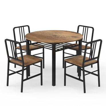 5 Piece Dining Table Set with Storage Rack and Metal Frame for Dining Room