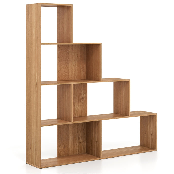 4-Tier Stepped Bookshelf Modern Ladder Bookcase with 6 Storage Cubes