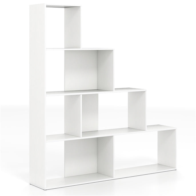 4-Tier Stepped Bookshelf Modern Ladder Bookcase with 6 Storage Cubes