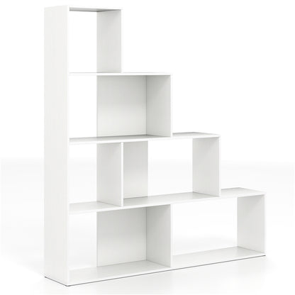 4-Tier Stepped Bookshelf Modern Ladder Bookcase with 6 Storage Cubes