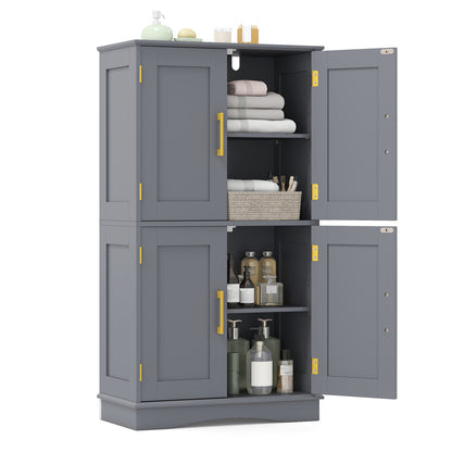 Bathroom Floor Storage Cabinet with 4 Doors and 2 Adjustable Shelves