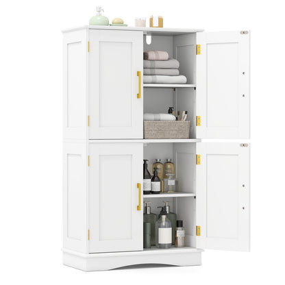 Bathroom Floor Storage Cabinet with 4 Doors and 2 Adjustable Shelves