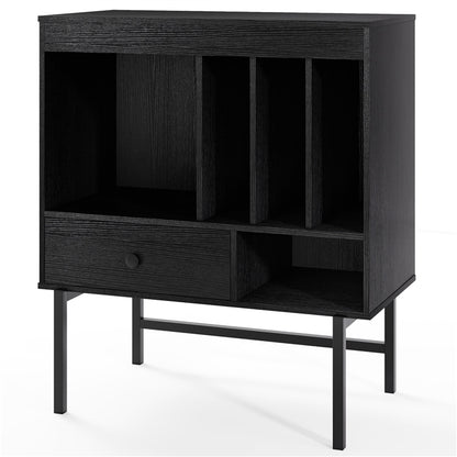Large Record Player Stand with Open Compartments and Album Holders