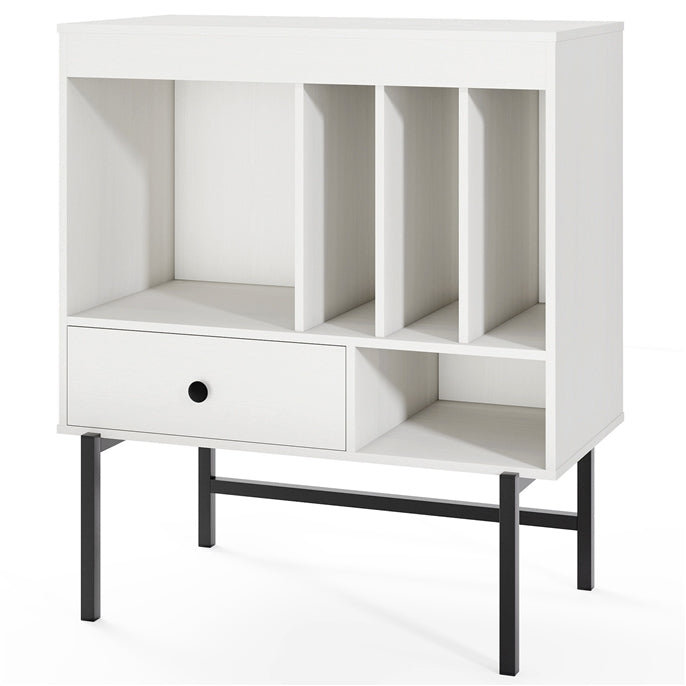 Large Record Player Stand with Open Compartments and Album Holders