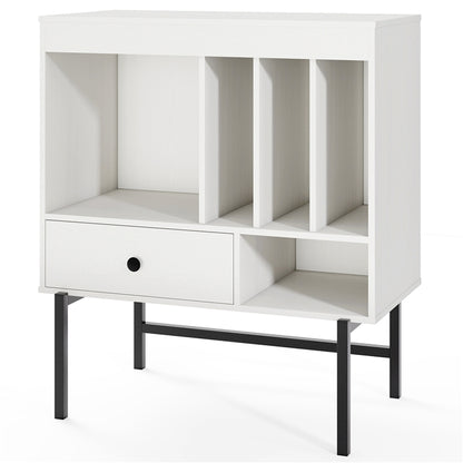 Large Record Player Stand with Open Compartments and Album Holders