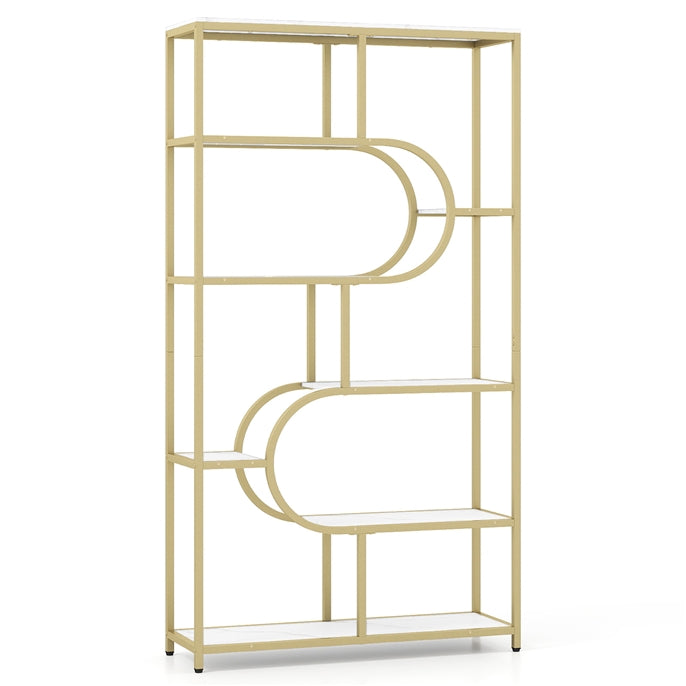 Industrial Etagere Bookcase with Open Storage Shelves and Metal Frame