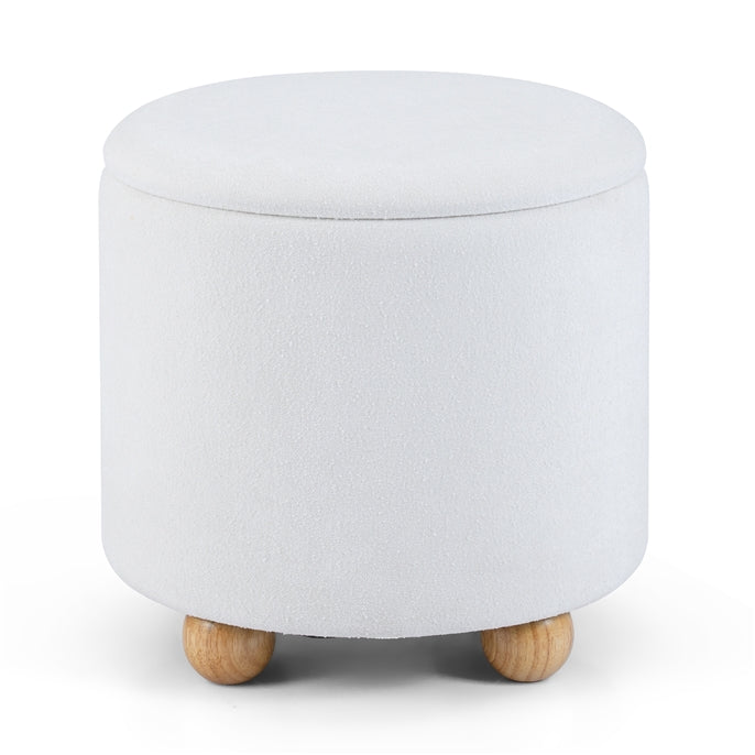 Round Storage Ottoman 45 CM Chenille Fabric Footrest Stool with Removable Lid