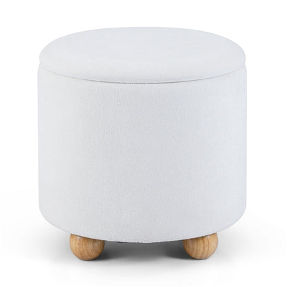 Round Storage Ottoman 45 CM Chenille Fabric Footrest Stool with Removable Lid