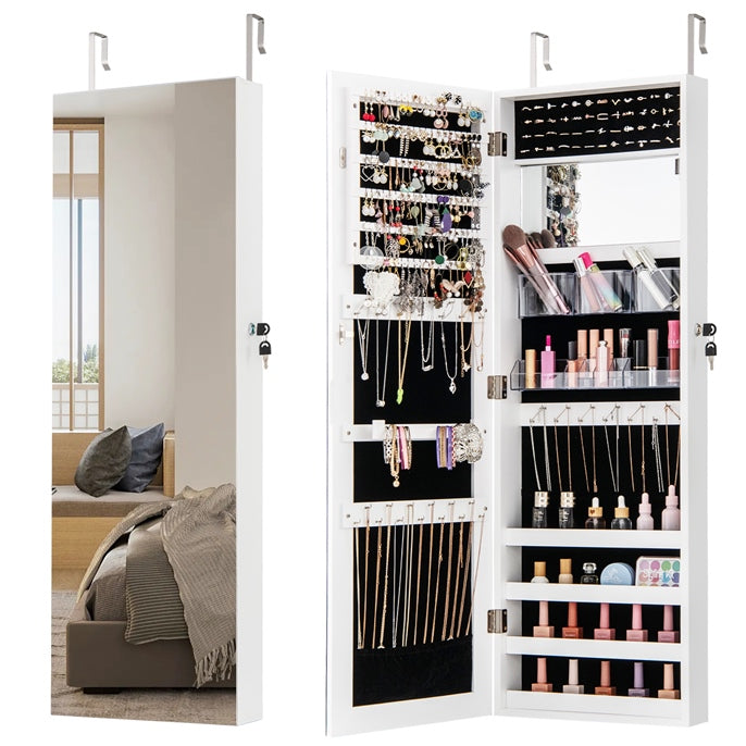 110 cm Jewelry Mirror Cabinet with Full-length Mirror and Interior Makeup Mirror