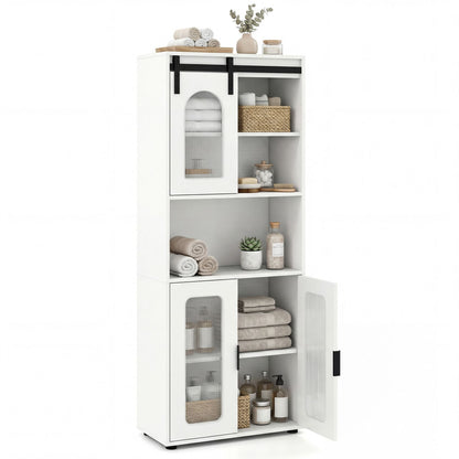 Bathroom Floor Cabinet with Shelves and Sliding Barn Door