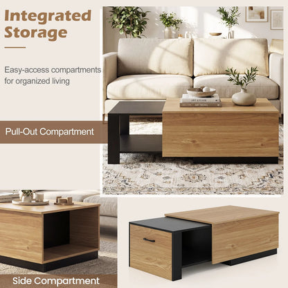Dual-Tone Extendable Coffee Table with 2 Storage Compartments