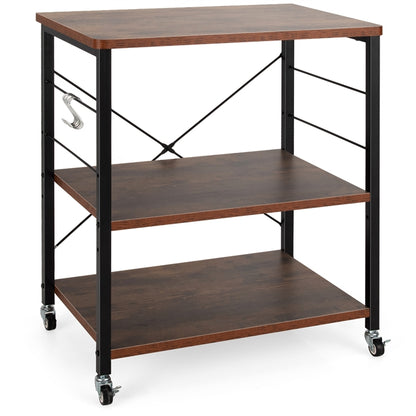 GiantexUK Kitchen Baker's Rack, 3 Tier Serving Cart Microwave Stand with Shelves, Lockable Wheels, 2 Adjustable Shelves