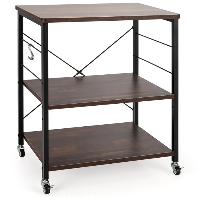GiantexUK Kitchen Baker's Rack, 3 Tier Serving Cart Microwave Stand with Shelves, Lockable Wheels, 2 Adjustable Shelves