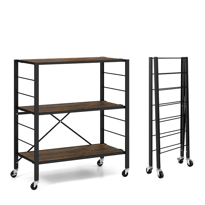 GiantexUK 3/4/5-Tier Storage Cart, Foldable Metal Frame Shelving Unit with Wheels, Adjustable Shelves & Anti-Tipping Device