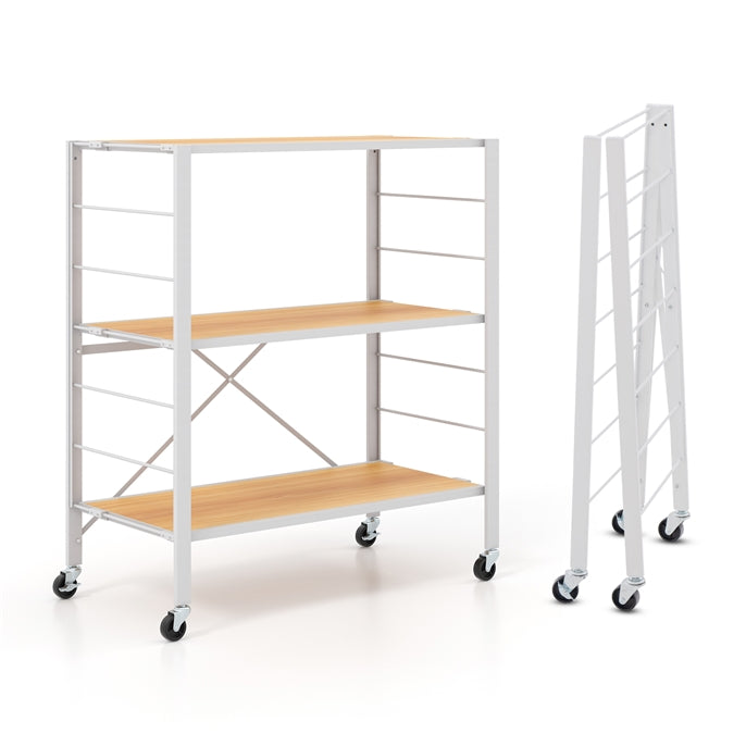 GiantexUK 3/4/5-Tier Storage Cart, Foldable Metal Frame Shelving Unit with Wheels, Adjustable Shelves & Anti-Tipping Device