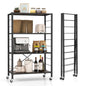 GiantexUK 3/4/5-Tier Storage Cart, Foldable Metal Frame Shelving Unit with Wheels, Adjustable Shelves & Anti-Tipping Device