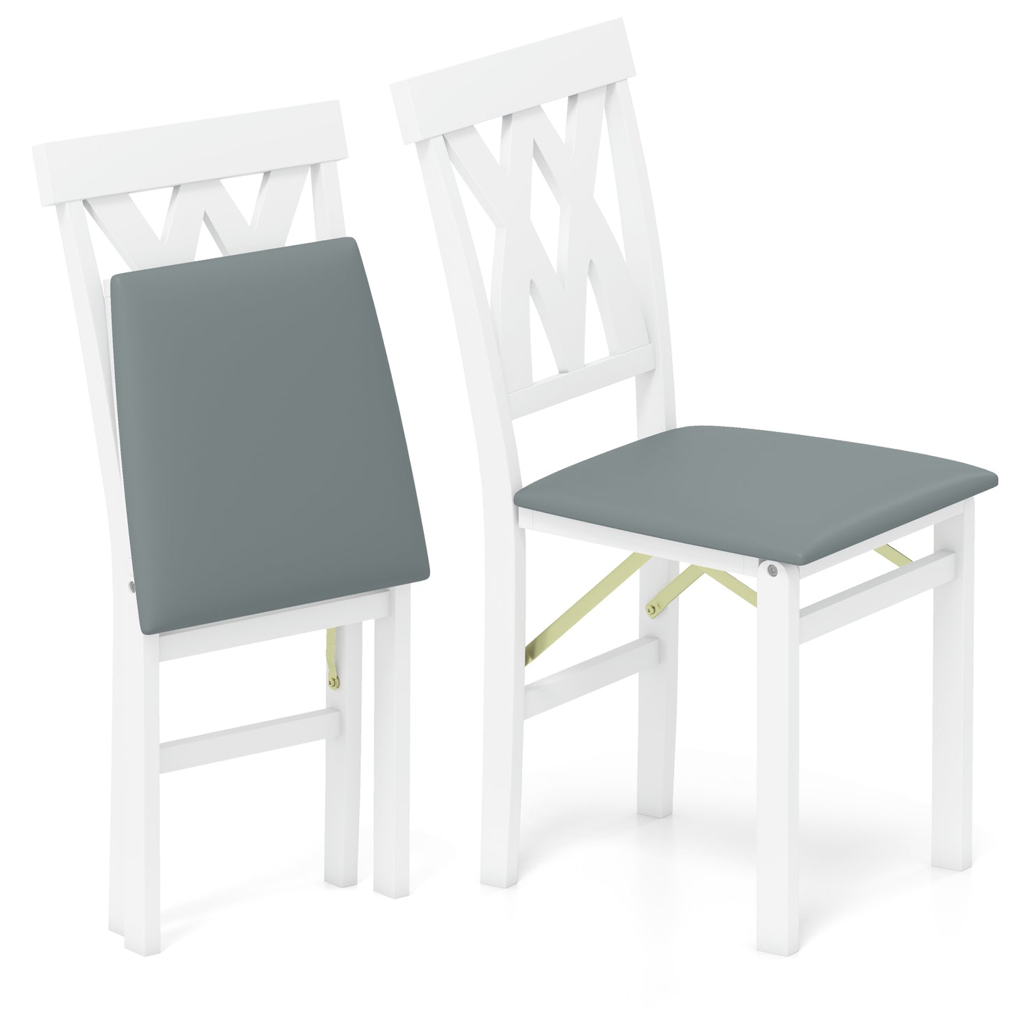 Folding Wooden Dining Chair Set of 2 Faux Leather Upholstered Chairs
