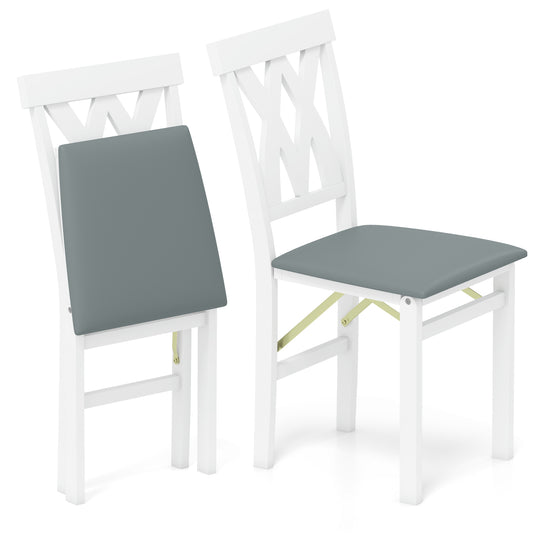 Folding Wooden Dining Chair Set of 2 Faux Leather Upholstered Chairs