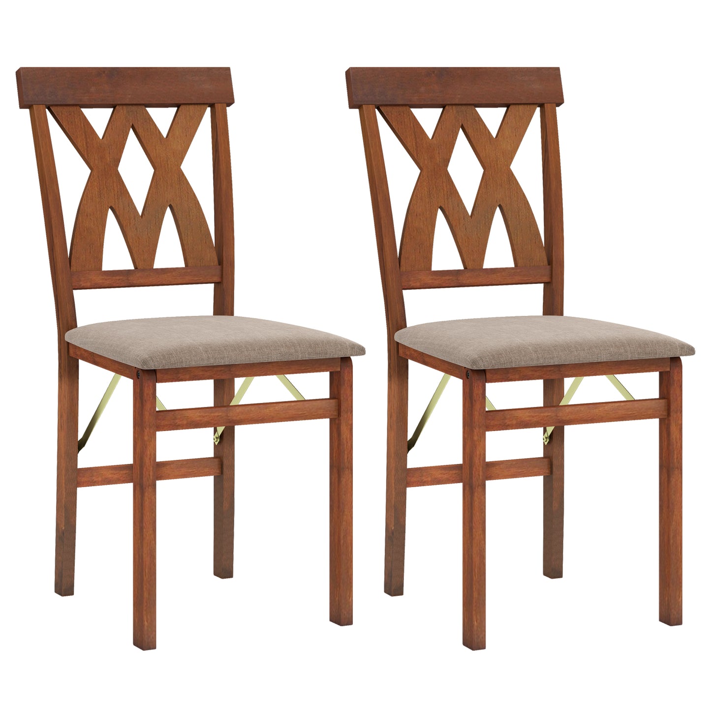 Folding Wooden Dining Chair Set of 2 Faux Leather Upholstered Chairs