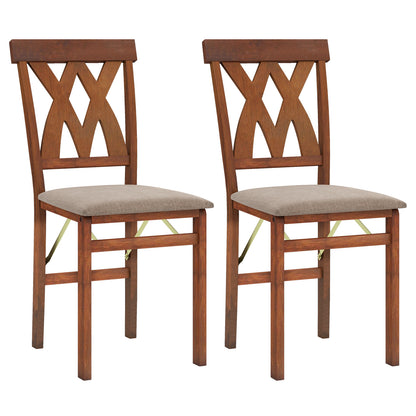 Folding Wooden Dining Chair Set of 2 Faux Leather Upholstered Chairs