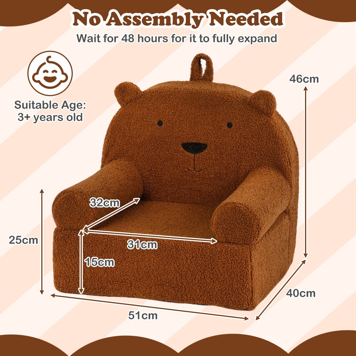 Kids Bear Sofa with Soft Fleece Fabric Cover
