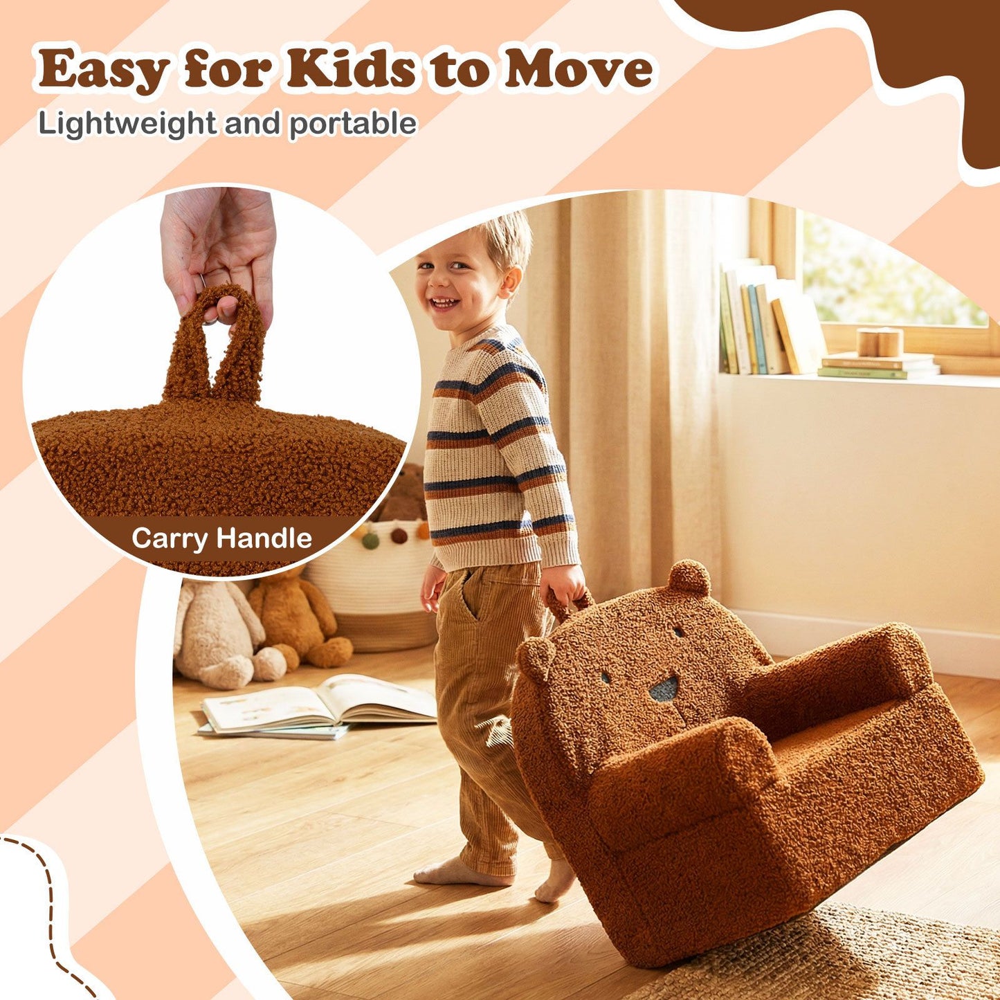 Kids Bear Sofa with Soft Fleece Fabric Cover