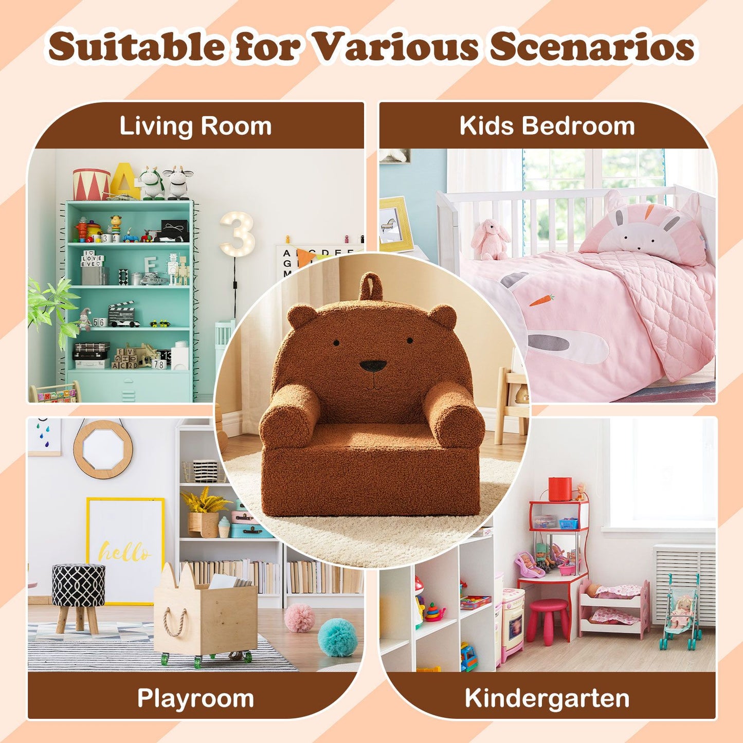Kids Bear Sofa with Soft Fleece Fabric Cover