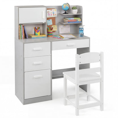 Kids Desk and Chair Set Study Table with Hutch Bulletin Board 3 Drawers