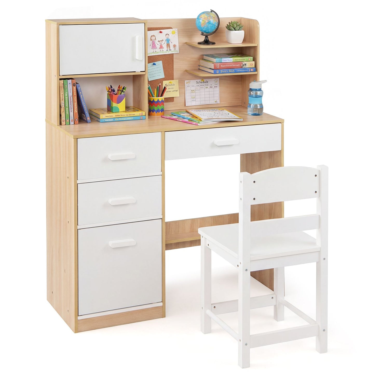 Kids Desk and Chair Set Study Table with Hutch Bulletin Board 3 Drawers
