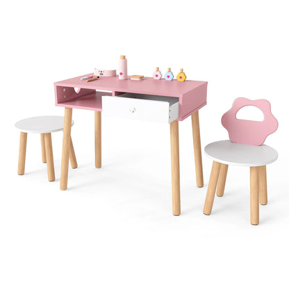 Kids Pretend Nail Salon Playset with Chair and Stool Wooden Toddlers Makeup and Manicure Kit