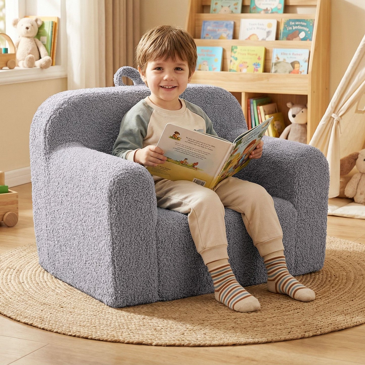 Kids Reading Sofa with Soft Fleece Fabric Cover