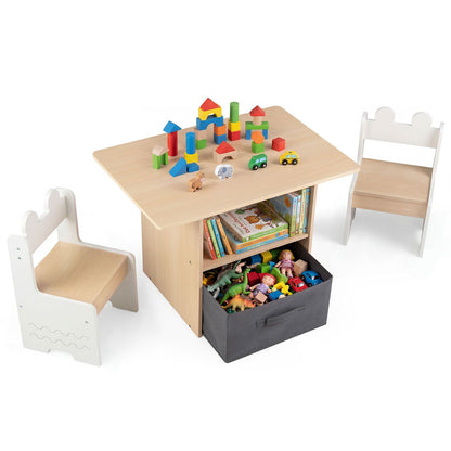 Kids Table and Chairs Set Wooden Toddler Activity Table Set with 2 Open Compartments