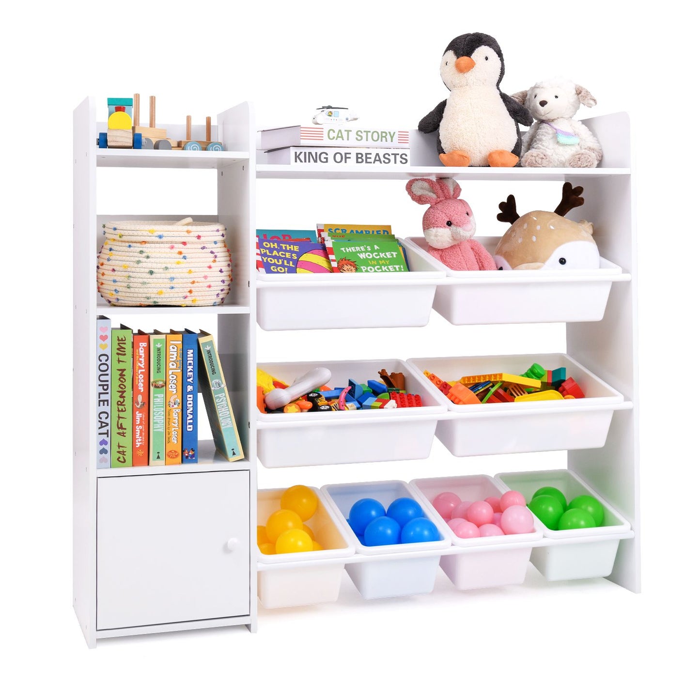 Kids Bookshelf Toy Storage Organizer with Storage Boxes and Open Shelves