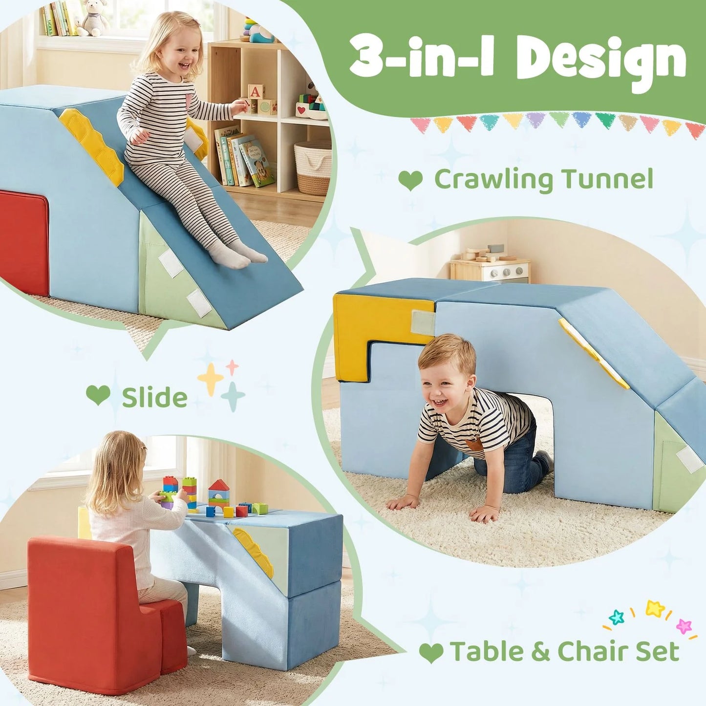 Kids Climbing Toys Toddler Climber with Slide and Stairs Soft Foam Blocks