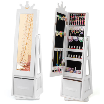 Kids Jewelry Cabinet Standing Jewelry Organizer with Full-Length Mirror