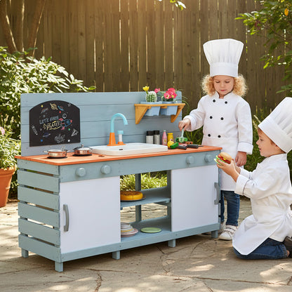 Kids Play Kitchen Set with Chalkboard and Faucet and Sink