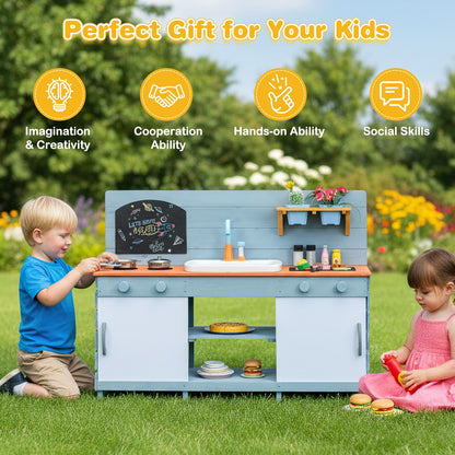 Kids Play Kitchen Set with Chalkboard and Faucet and Sink