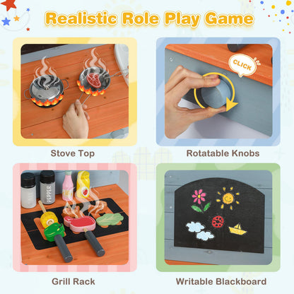 Kids Play Kitchen Set with Chalkboard and Faucet and Sink
